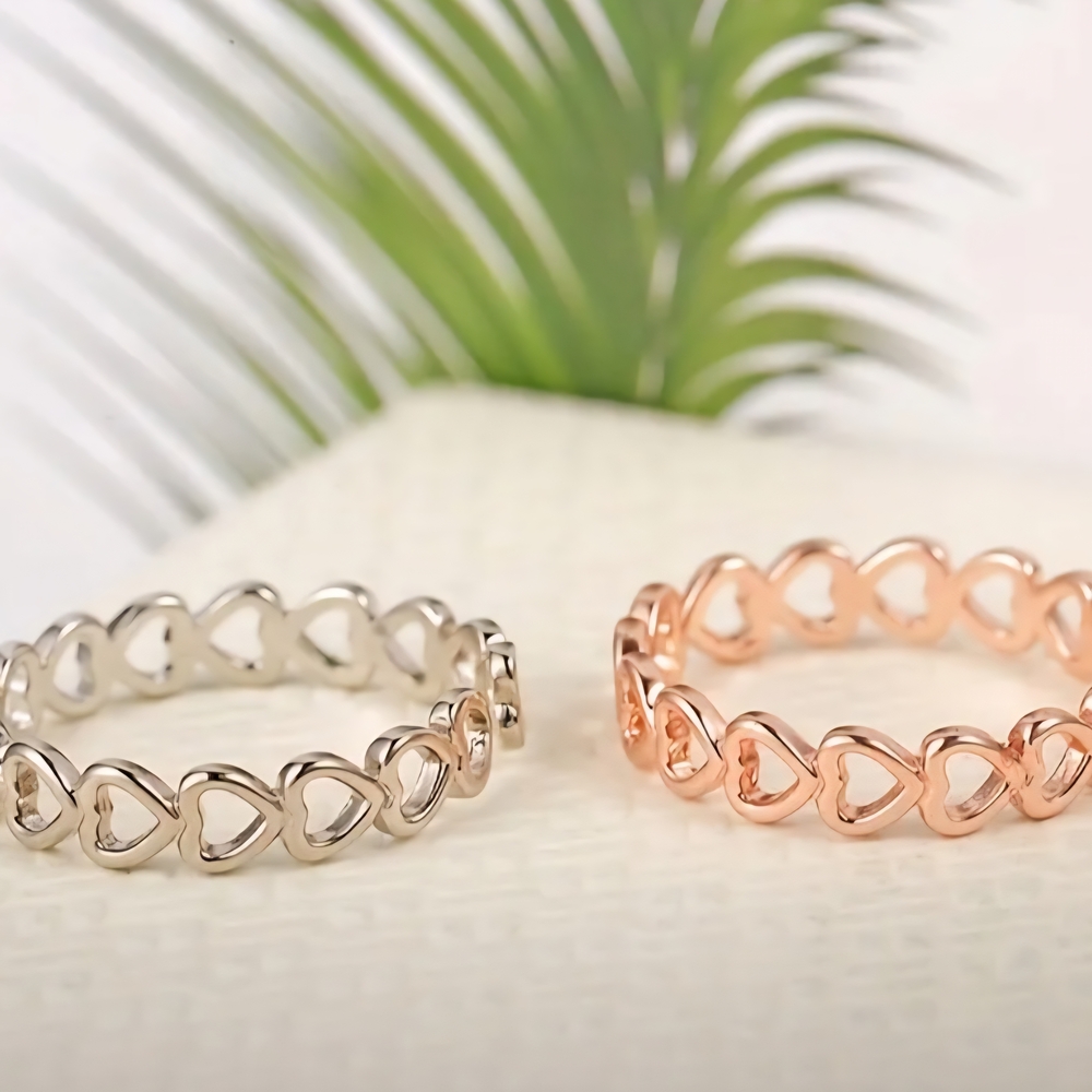 Elegant Silver and Gold Heart Ring Set